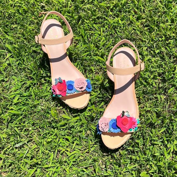 NIB $289 kate spade | Tinsley | Leather Wedges with Floral Detail & Natural - Picture 6 of 17